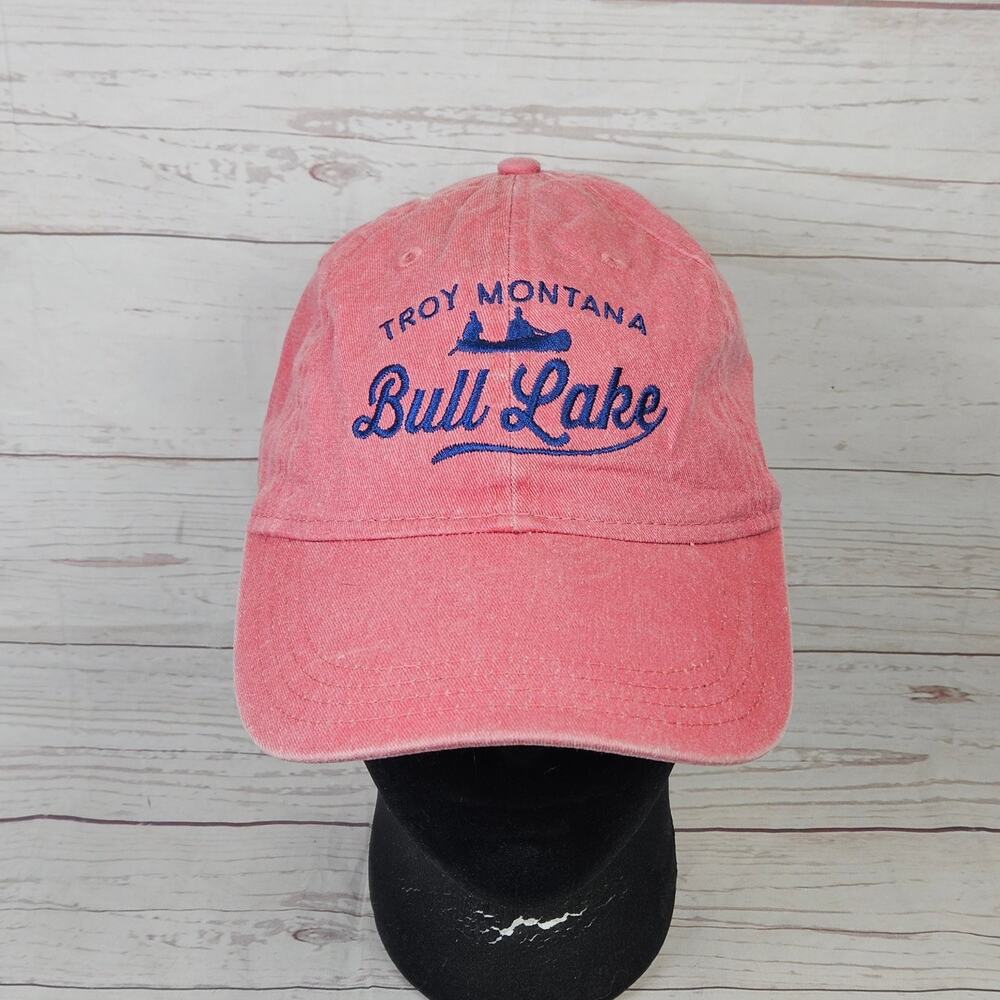 OURAY SPORTSWEAR Troy Montana Bull Lake Adjustable Dad Hat Washed Red Cotton